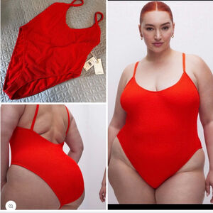 NWT Women's Good American Always Fits Swimsuit Bodysuit Bright Poppy 5/6 2XL/3XL